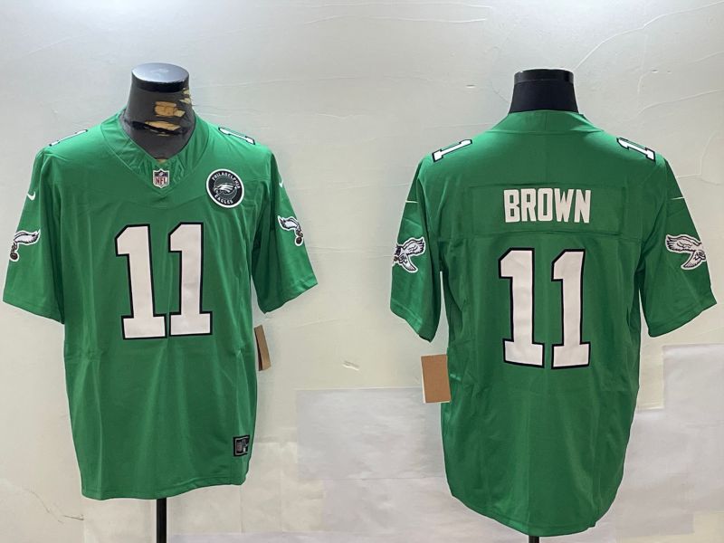 Men Philadelphia Eagles 11 Brown Green Throwback 2024 Nike Vapor Limited NFL Jersey style 2